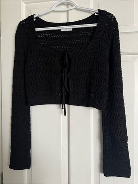 Ardene Black Crochet Tie-Front Cropped Cardigan